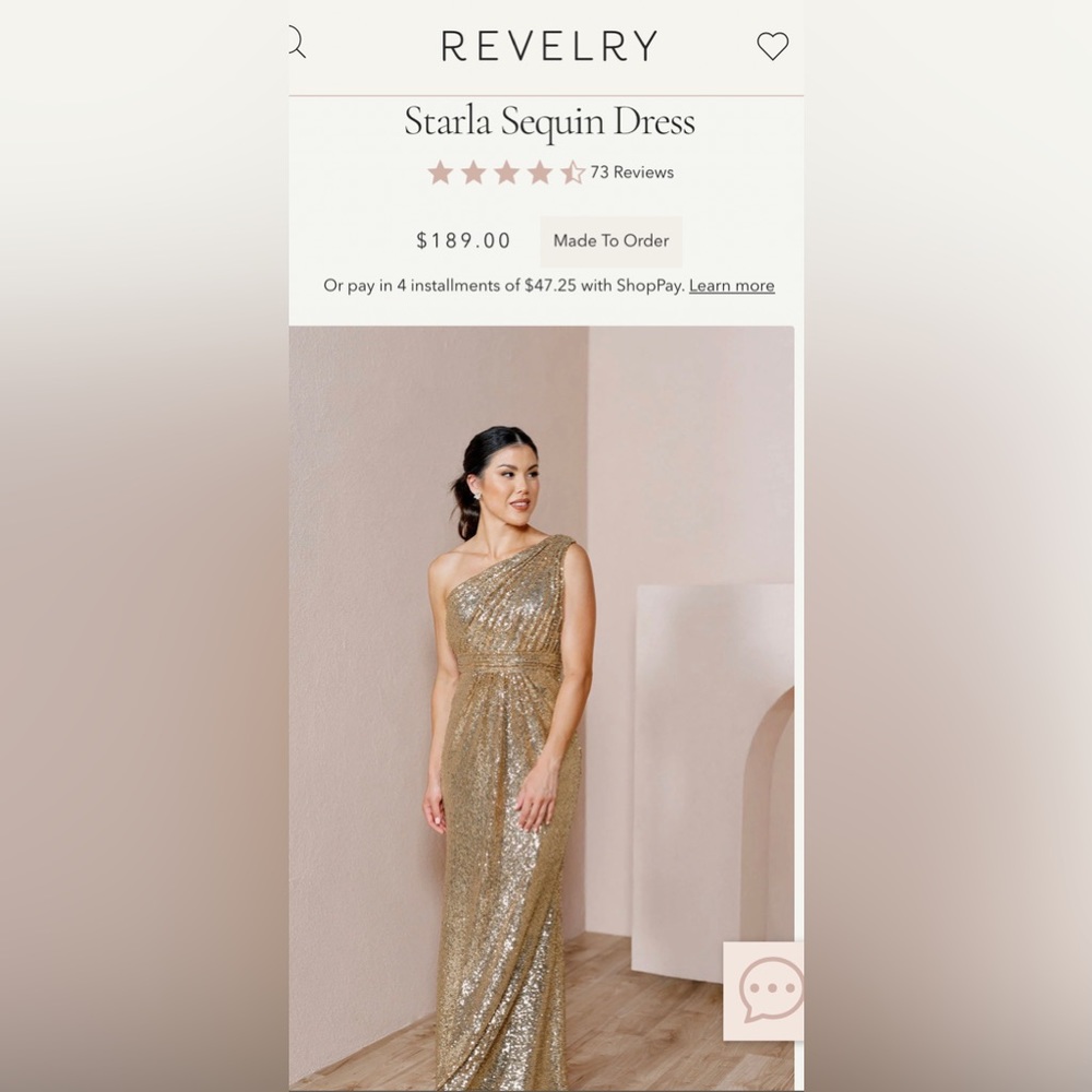 Revelry Starla Sequin Gown
Gold, size 10, regular maxi length
No alterations